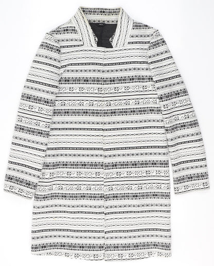 M&Co Womens White Geometric  Jacket Blazer Size 10