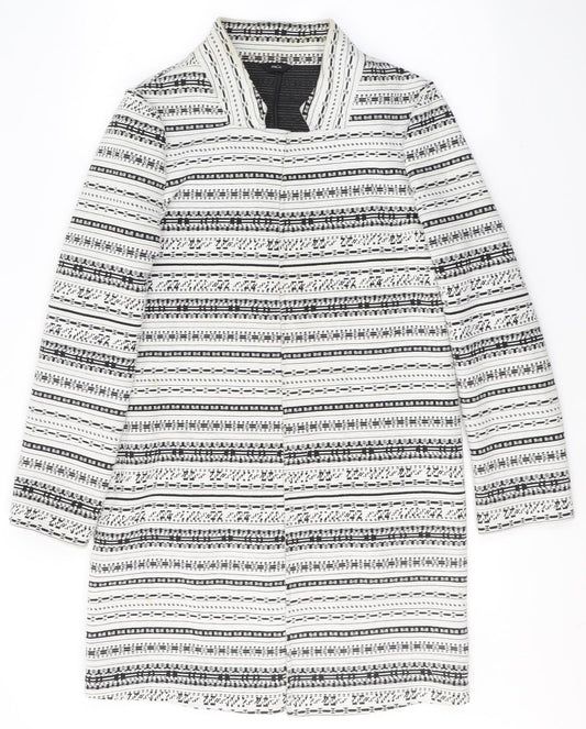 M&Co Womens White Geometric  Jacket Blazer Size 10