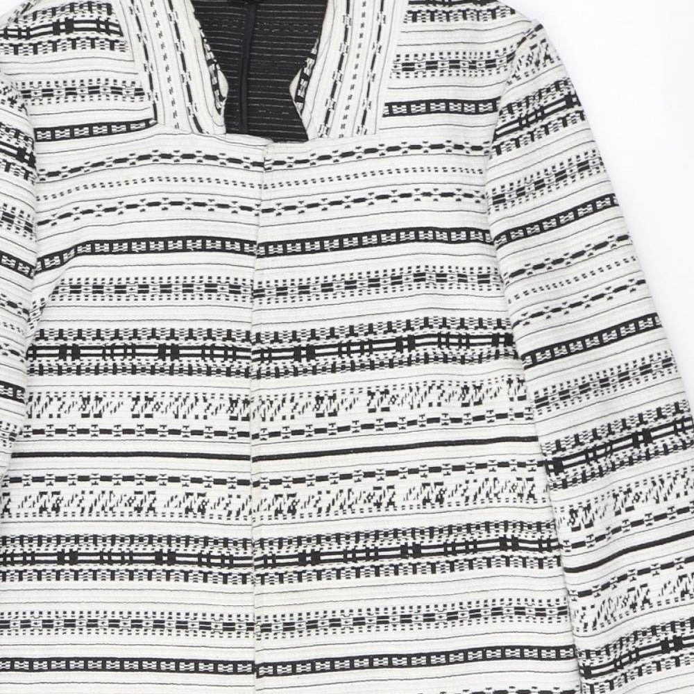 M&Co Womens White Geometric  Jacket Blazer Size 10