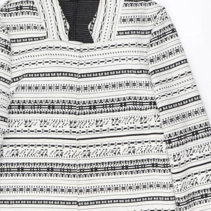 M&Co Womens White Geometric  Jacket Blazer Size 10
