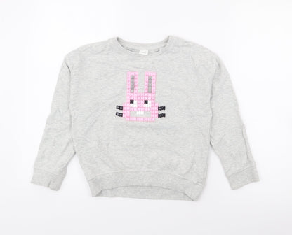 NEXT Girls Grey  Cotton Pullover Sweatshirt Size 8 Years   - Bunny Rabbit