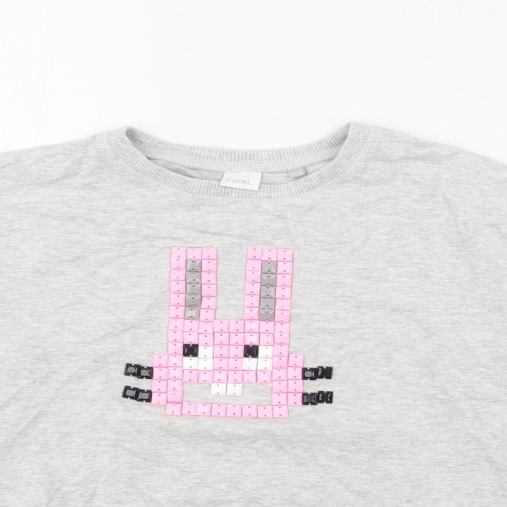 NEXT Girls Grey  Cotton Pullover Sweatshirt Size 8 Years   - Bunny Rabbit