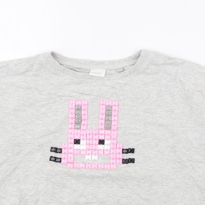 NEXT Girls Grey  Cotton Pullover Sweatshirt Size 8 Years   - Bunny Rabbit