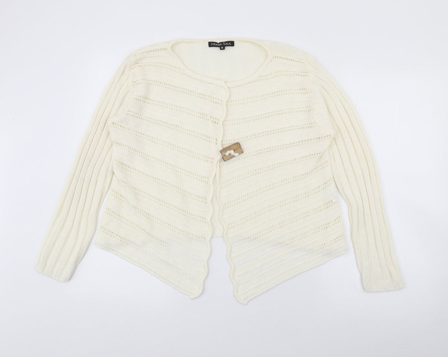 Frank Saul Womens Ivory Round Neck  Acrylic Cardigan Jumper Size M