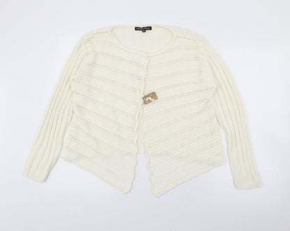 Frank Saul Womens Ivory Round Neck  Acrylic Cardigan Jumper Size M