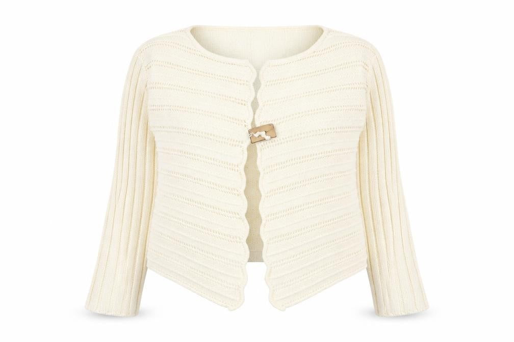 Frank Womens Saul Ivory Round Neck Acrylic Cardigan Jumper Size M