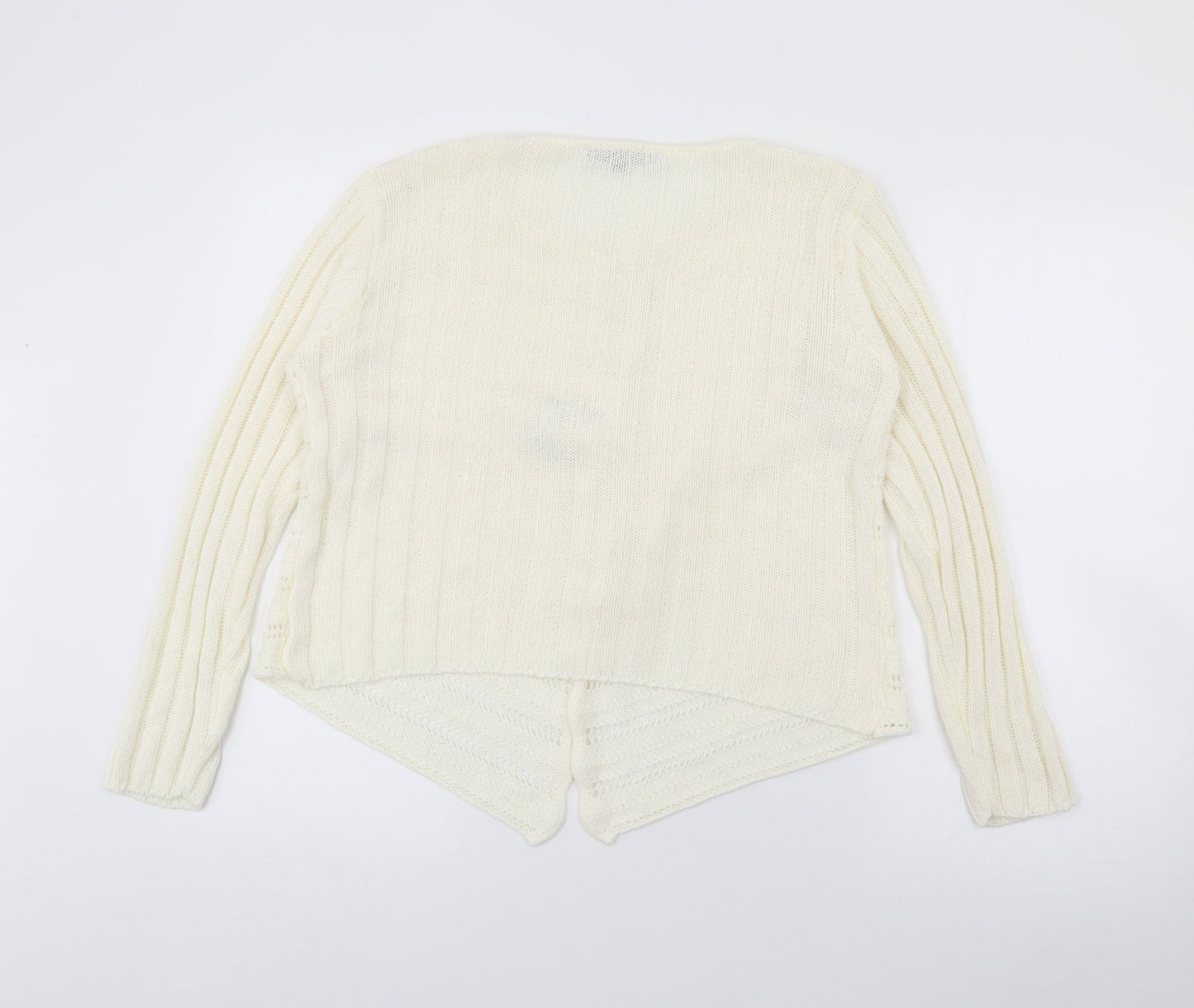 Frank Saul Womens Ivory Round Neck  Acrylic Cardigan Jumper Size M