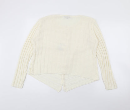 Frank Saul Womens Ivory Round Neck  Acrylic Cardigan Jumper Size M