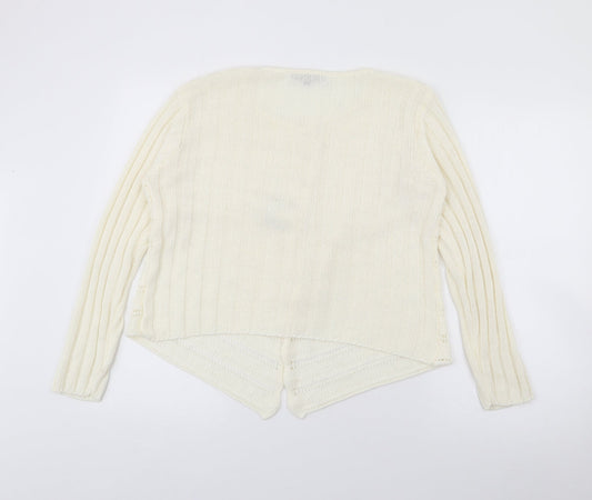 Frank Saul Womens Ivory Round Neck  Acrylic Cardigan Jumper Size M