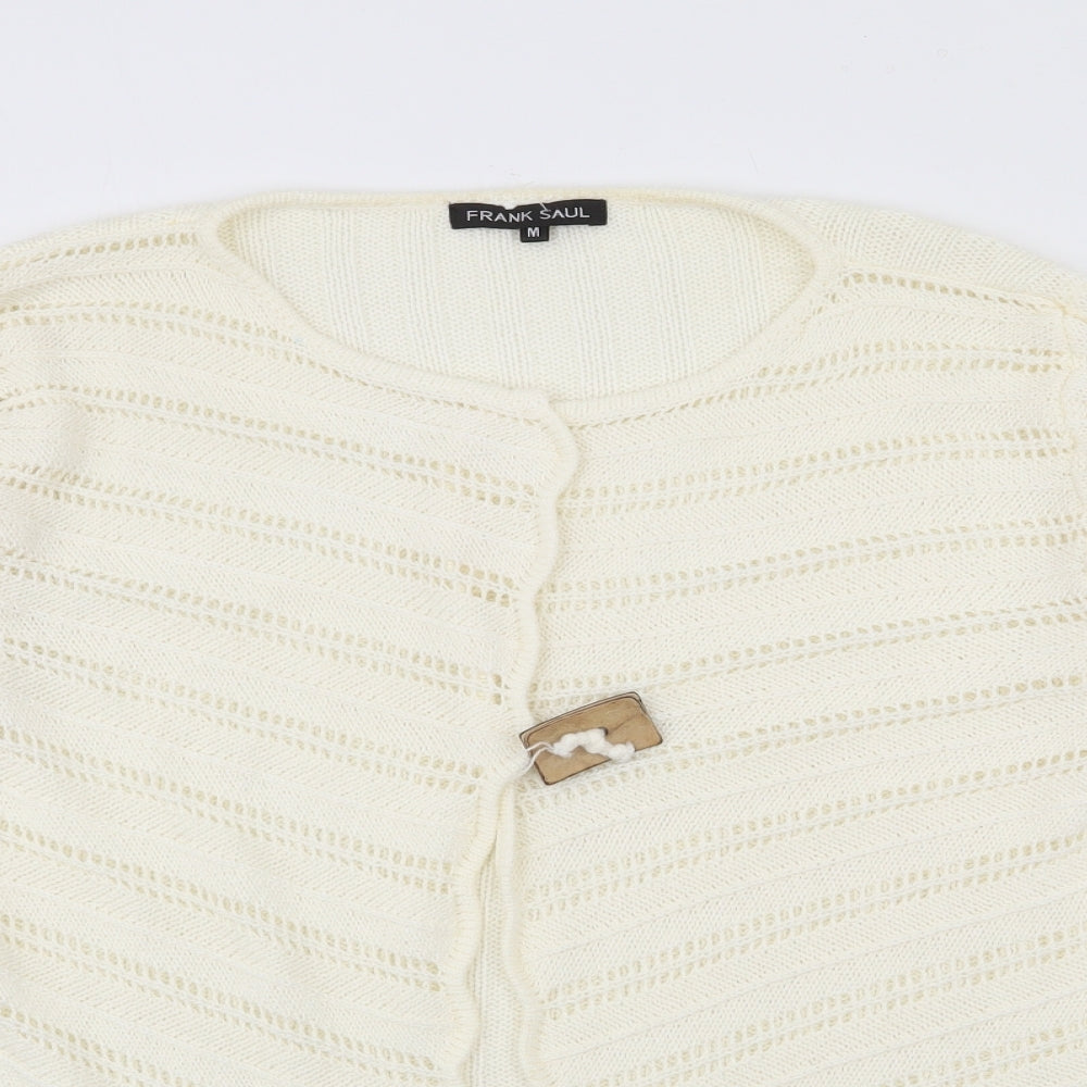 Frank Saul Womens Ivory Round Neck  Acrylic Cardigan Jumper Size M