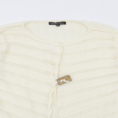 Frank Saul Womens Ivory Round Neck  Acrylic Cardigan Jumper Size M