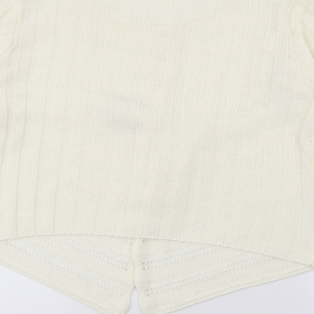 Frank Saul Womens Ivory Round Neck  Acrylic Cardigan Jumper Size M