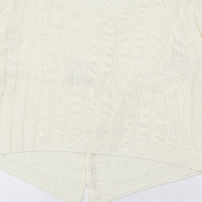 Frank Saul Womens Ivory Round Neck  Acrylic Cardigan Jumper Size M