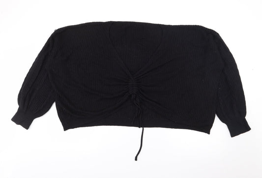 SheIn Womens Black V-Neck  Acrylic Pullover Jumper Size XL