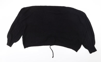 SheIn Womens Black V-Neck  Acrylic Pullover Jumper Size XL