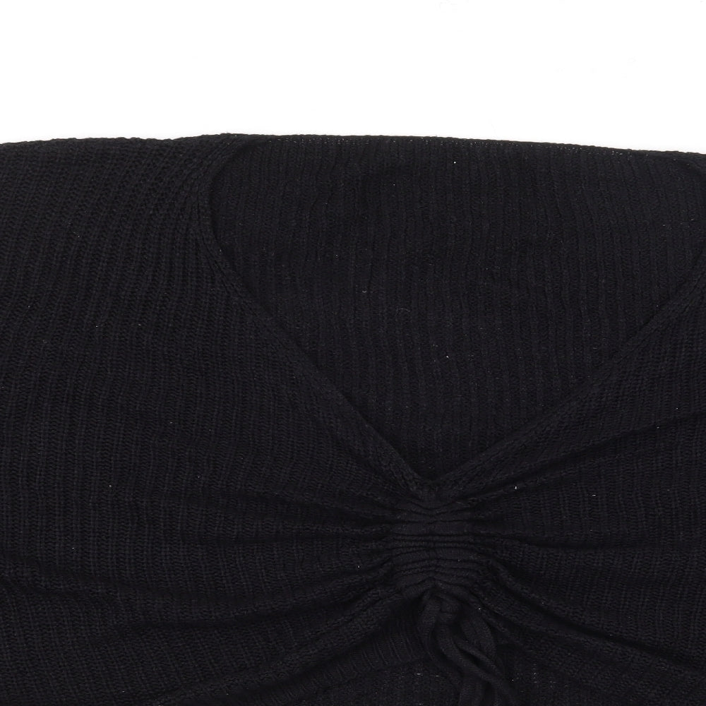 SheIn Womens Black V-Neck  Acrylic Pullover Jumper Size XL