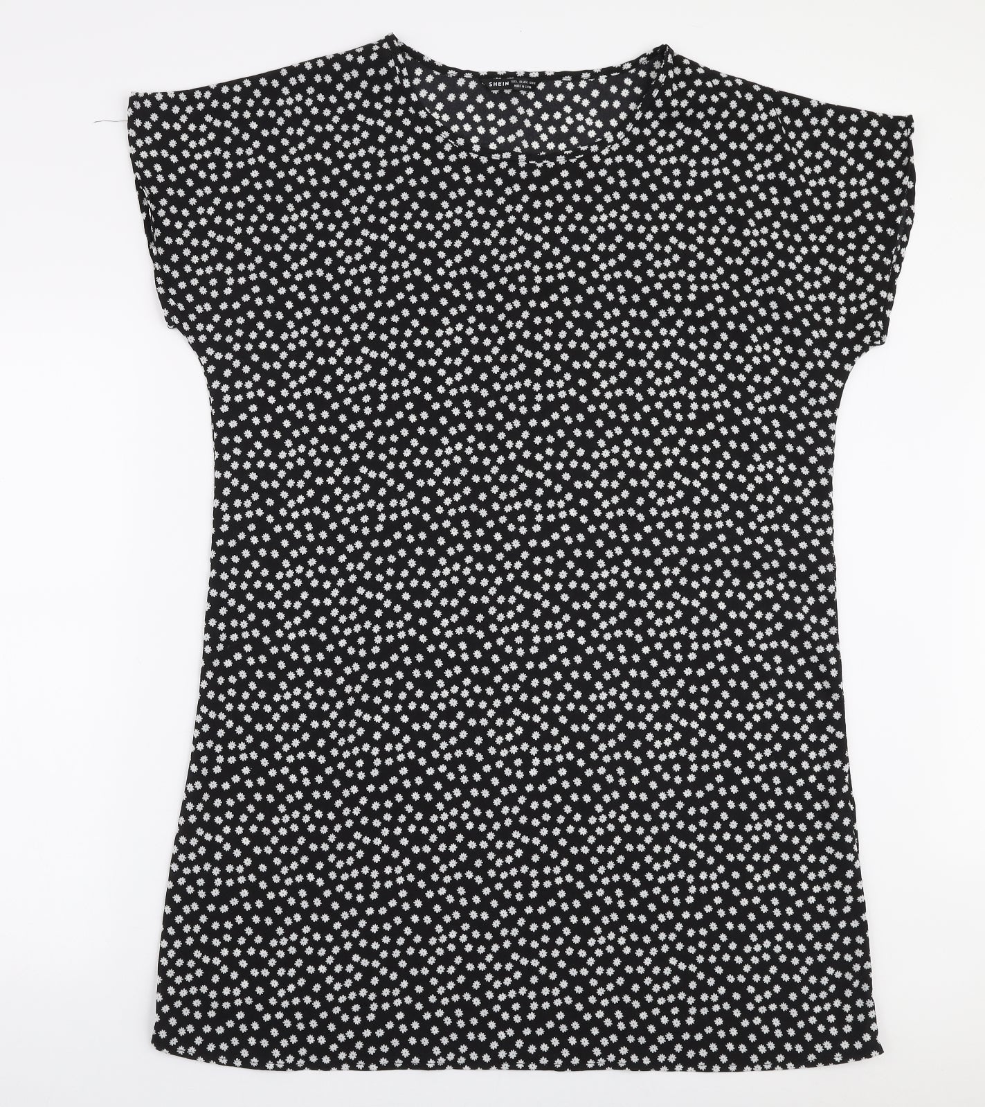 SheIn Womens Black Floral Polyester A-Line  Size L  Round Neck Pullover