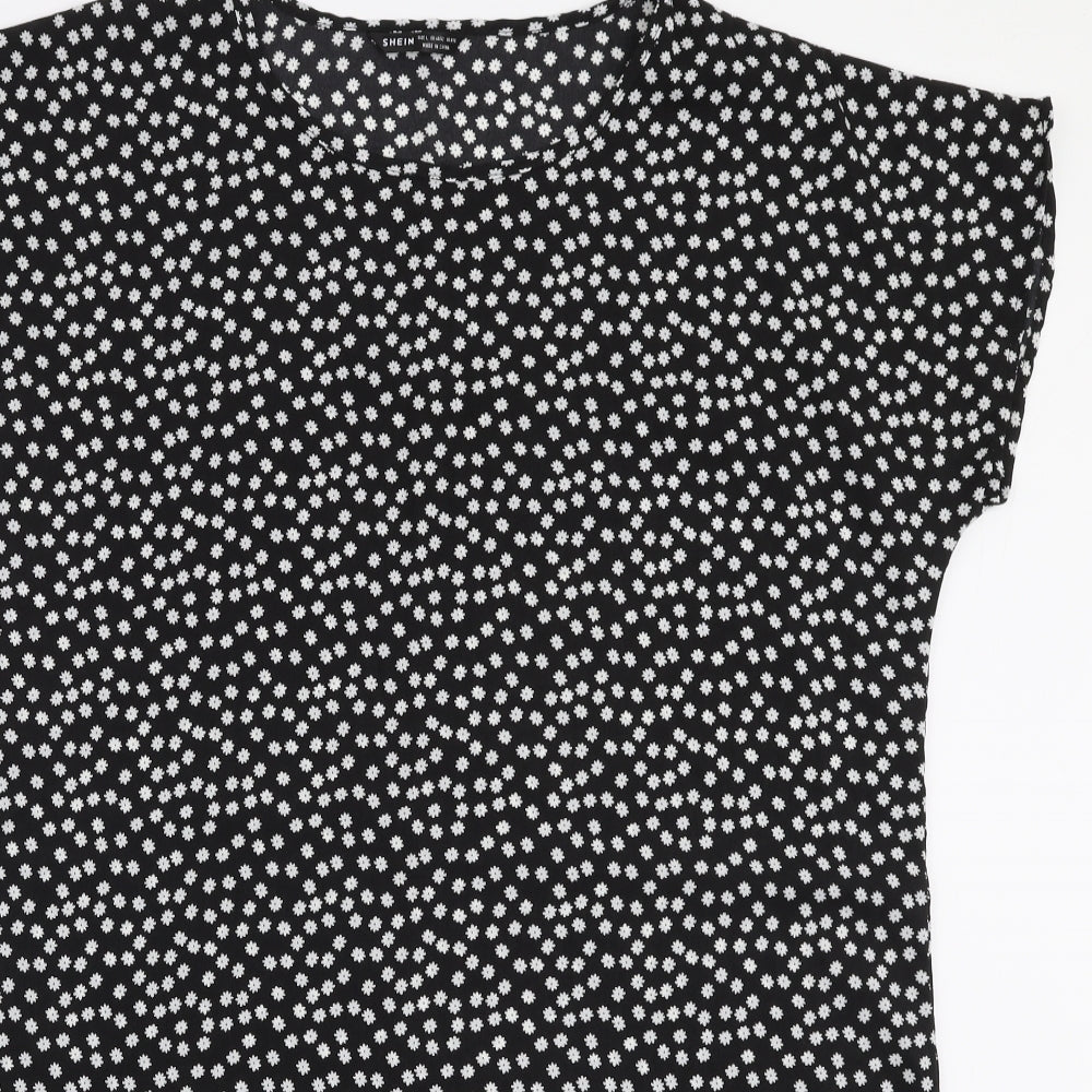 SheIn Womens Black Floral Polyester A-Line  Size L  Round Neck Pullover