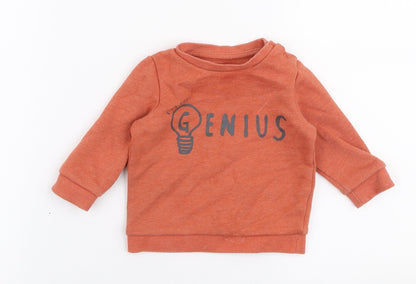 F&F Boys Orange  Cotton Jersey T-Shirt Size 3-6 Months Round Neck Snap - Sweater