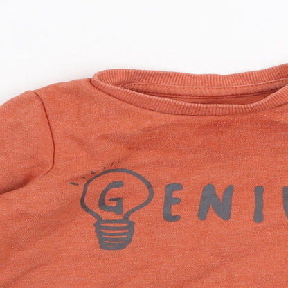 F&F Boys Orange  Cotton Jersey T-Shirt Size 3-6 Months Round Neck Snap - Sweater
