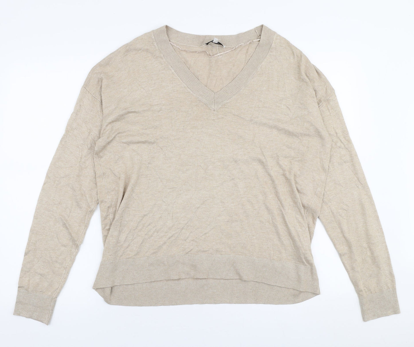 B Young Womens Beige Round Neck  Viscose Pullover Jumper Size L