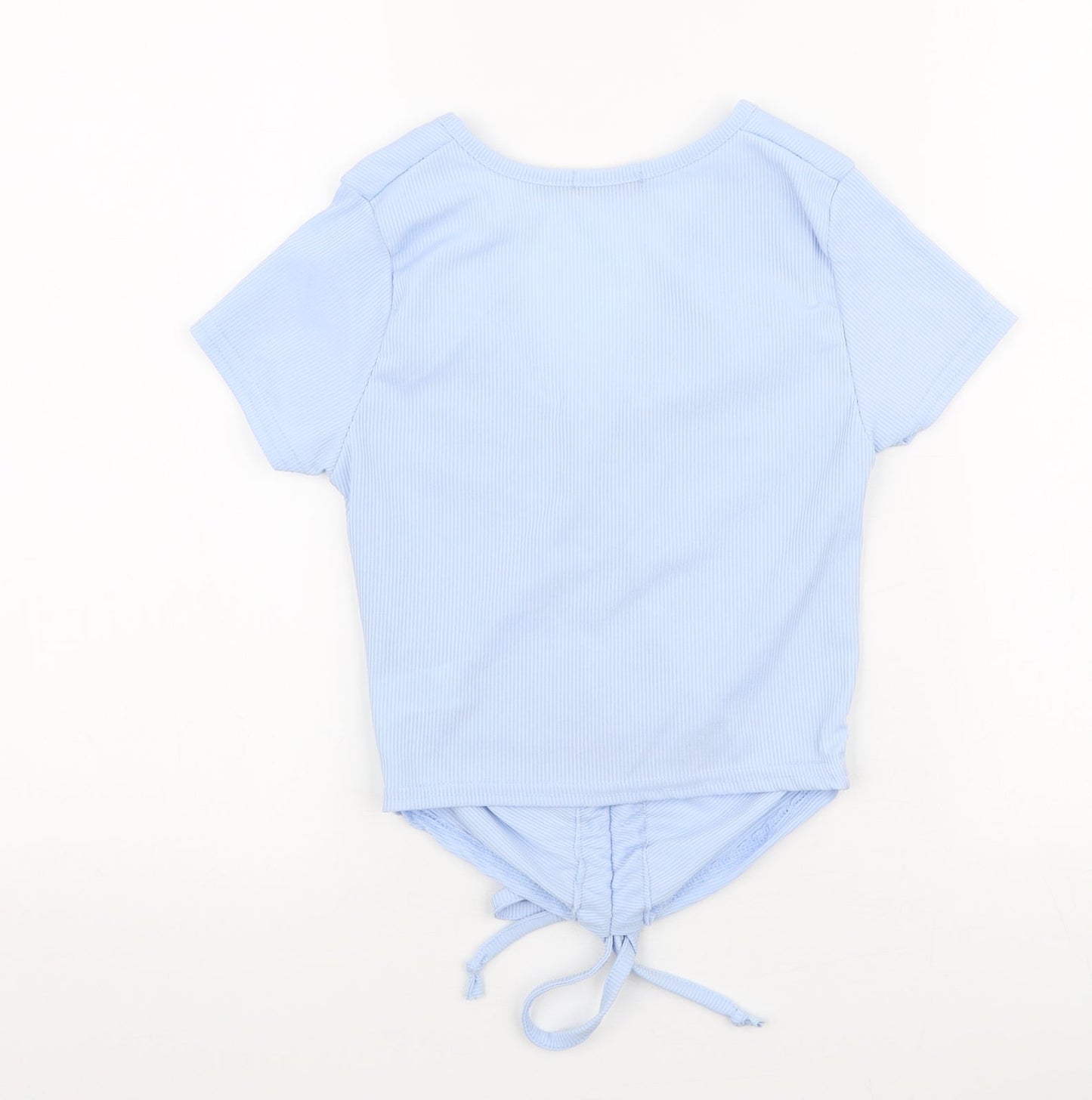 Boohoo Womens Blue  Polyester Cropped T-Shirt Size 6 V-Neck