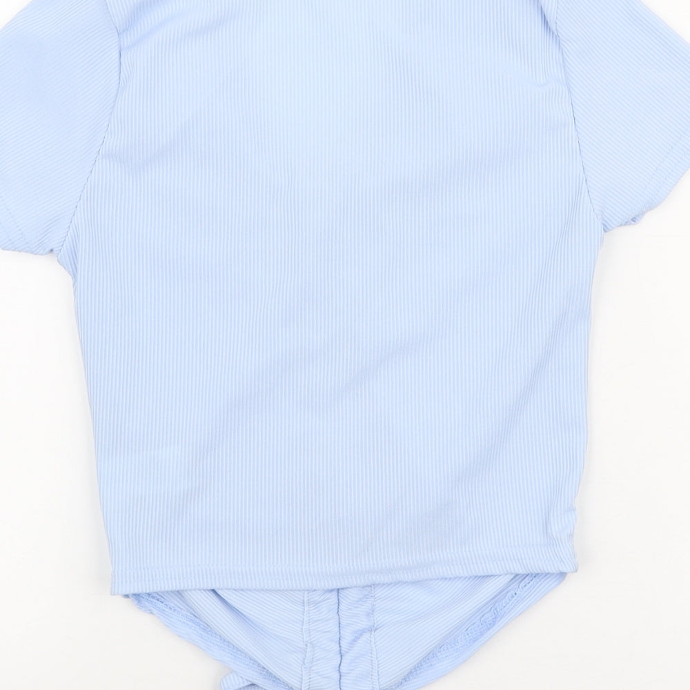 Boohoo Womens Blue  Polyester Cropped T-Shirt Size 6 V-Neck