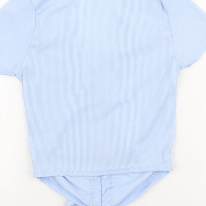 Boohoo Womens Blue  Polyester Cropped T-Shirt Size 6 V-Neck