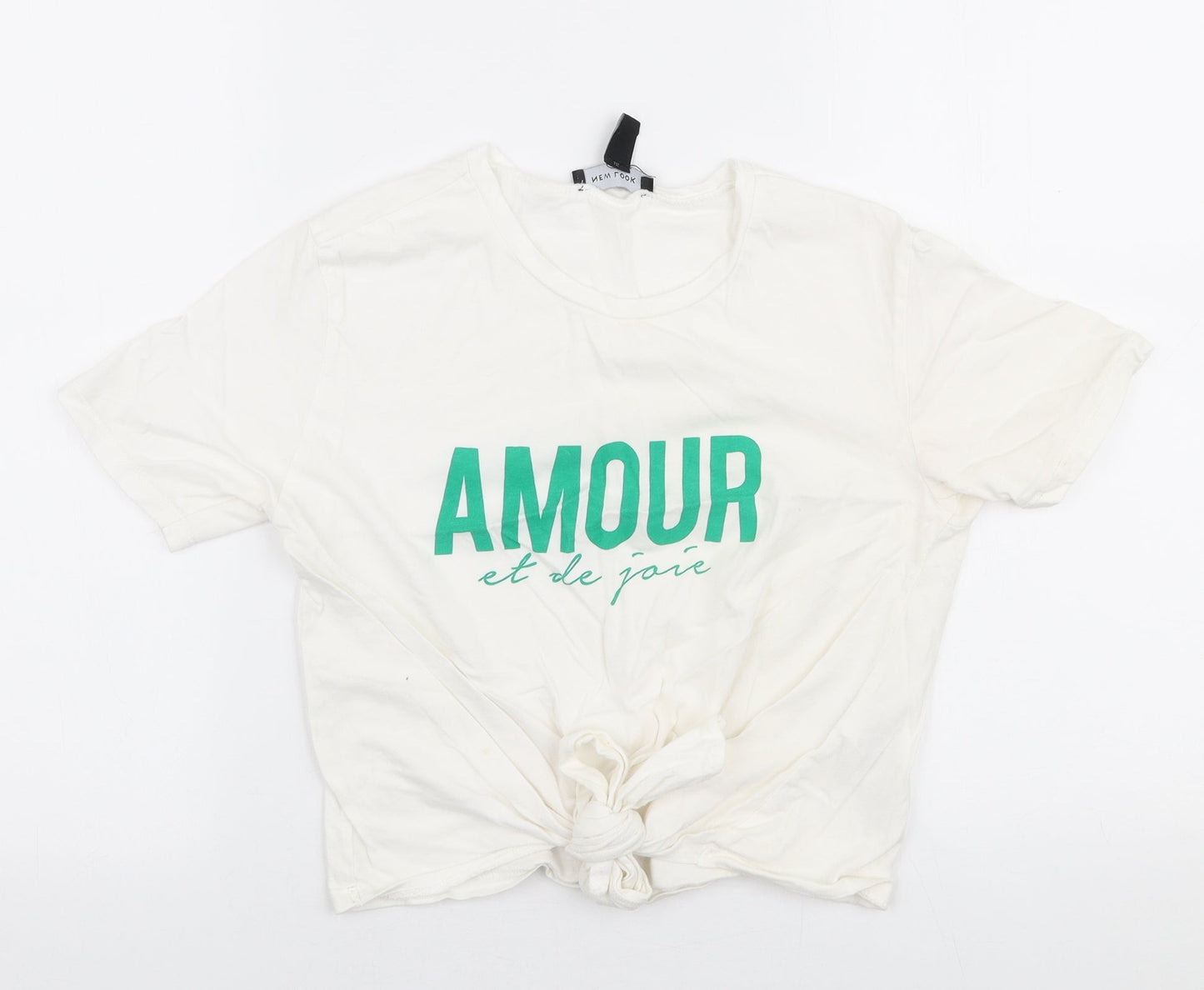 Womens UK Size 6 New Look White Cropped T-Shirt