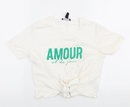 Womens UK Size 6 New Look White Cropped T-Shirt