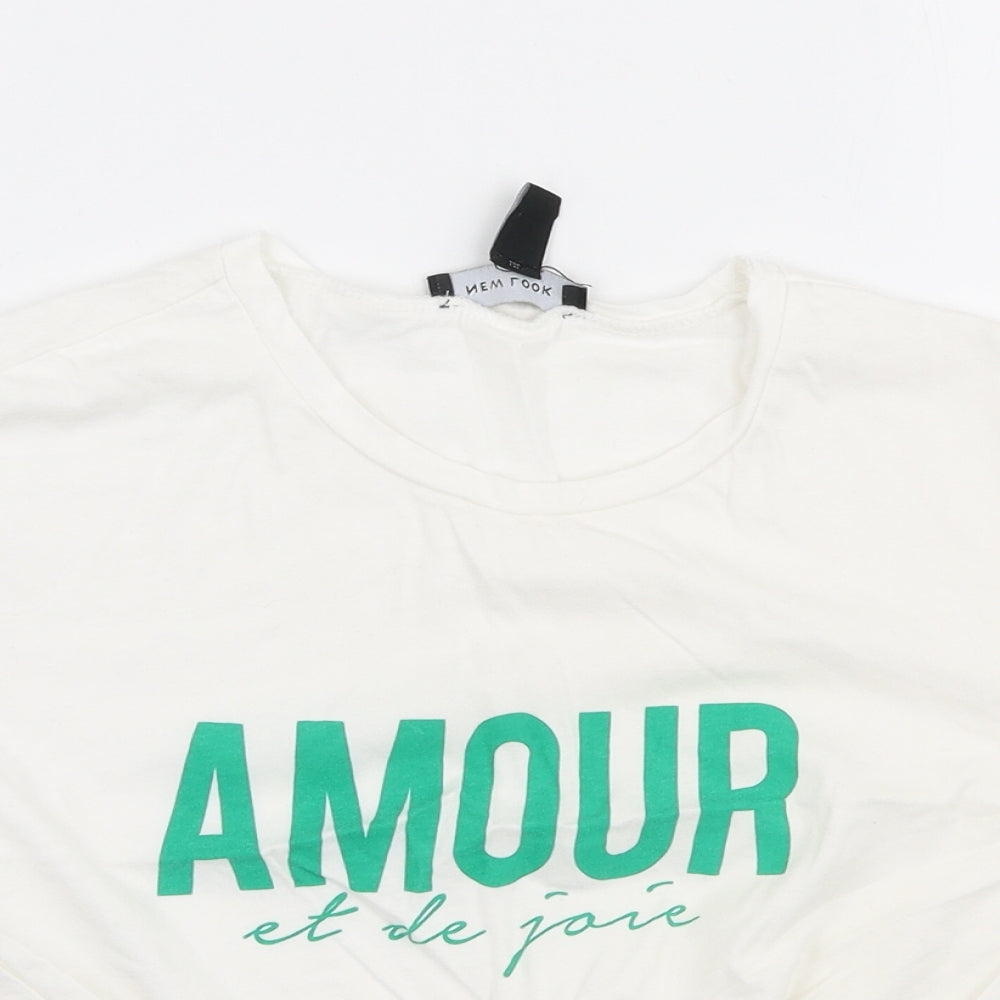 Womens UK Size 6 New Look White Cropped T-Shirt