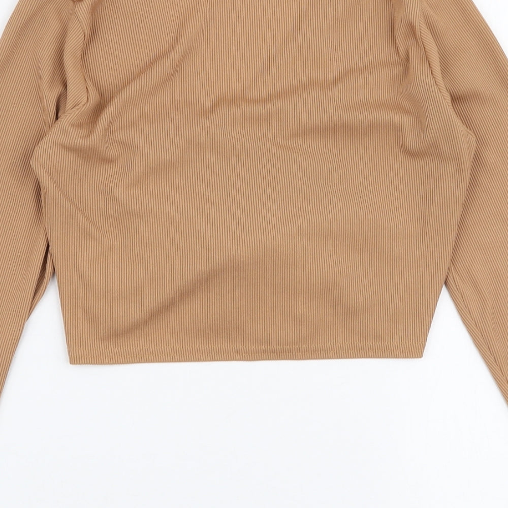 Boohoo Womens Brown  Polyester Basic Blouse Size 6 V-Neck