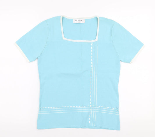 Just Elegance Womens Blue Square Neck  Viscose Pullover Jumper Size S