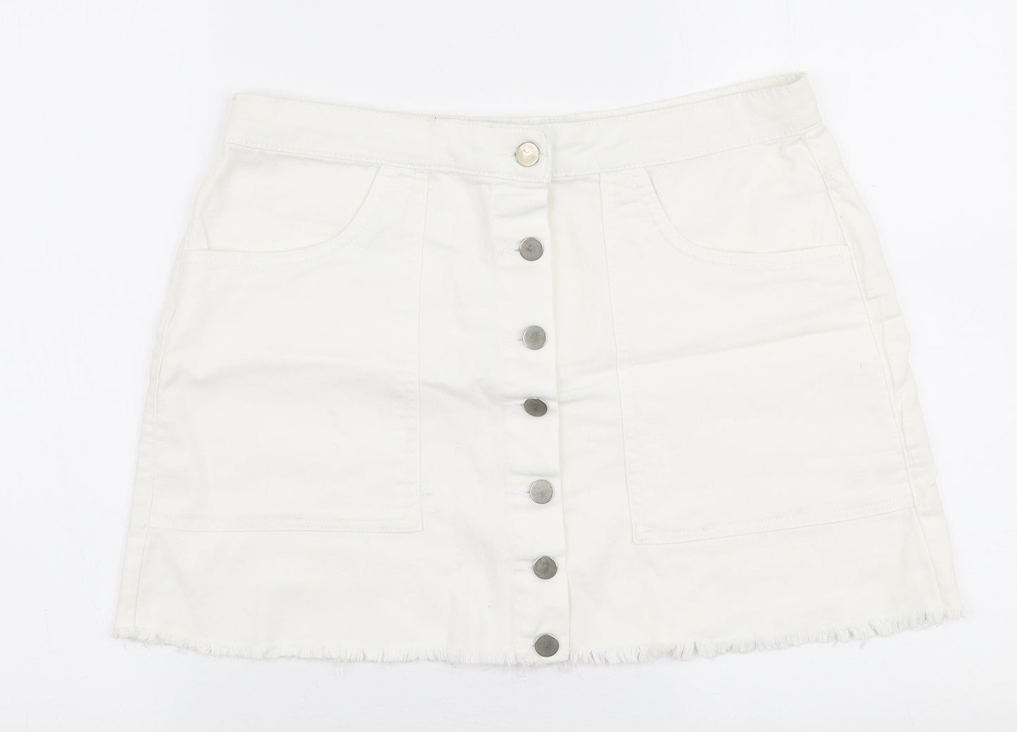 Pep & Co Womens White  Cotton A-Line Skirt Size 10   Button