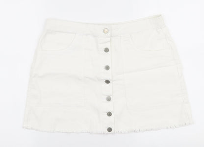 Pep & Co Womens White  Cotton A-Line Skirt Size 10   Button