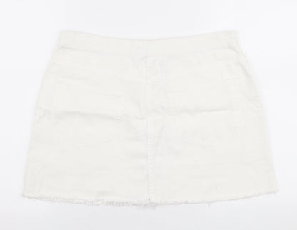 Pep & Co Womens White  Cotton A-Line Skirt Size 10   Button