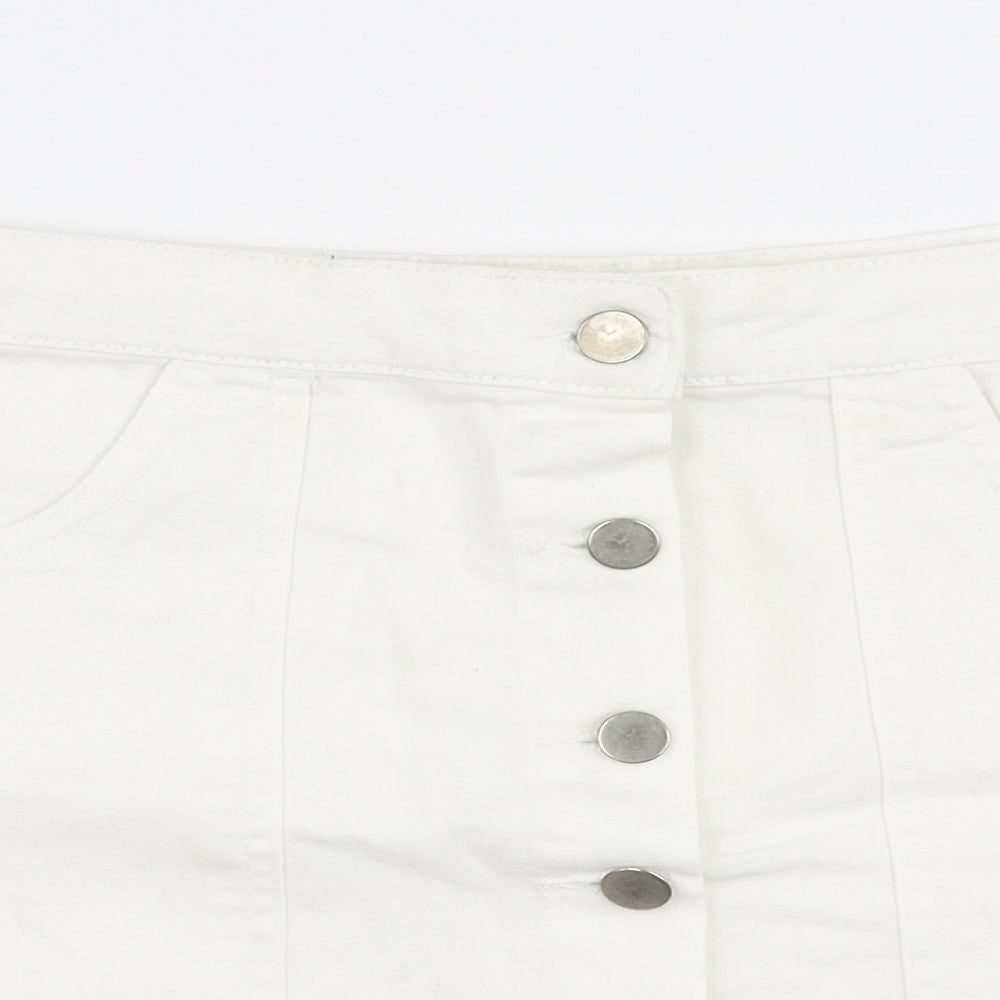 Pep & Co Womens White  Cotton A-Line Skirt Size 10   Button