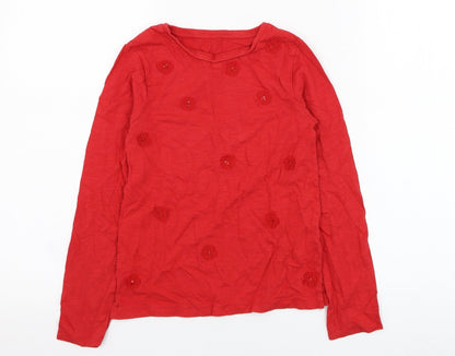 Dunnes Stores Girls Red  Cotton Basic T-Shirt Size 9 Years Roll Neck Pullover - Flower