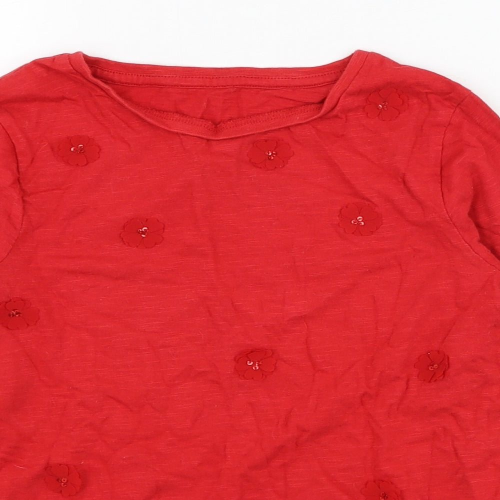 Dunnes Stores Girls Red  Cotton Basic T-Shirt Size 9 Years Roll Neck Pullover - Flower