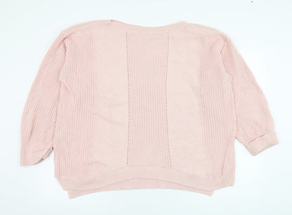 Marks and Spencer Womens Pink Round Neck  Cotton Pullover Jumper Size XL