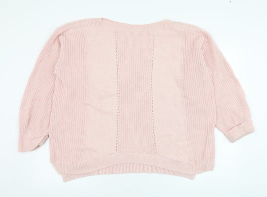 Marks and Spencer Womens Pink Round Neck  Cotton Pullover Jumper Size XL