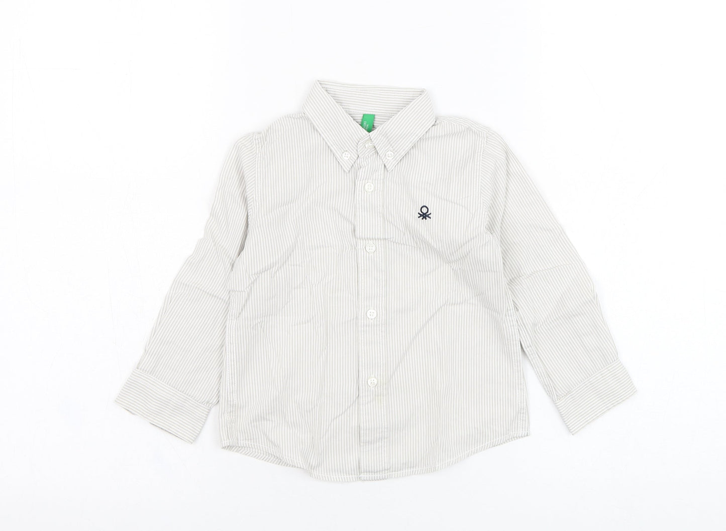 United Colors of Benetton Boys Ivory Striped Cotton Basic Button-Up Size 18-24 Months Collared Button