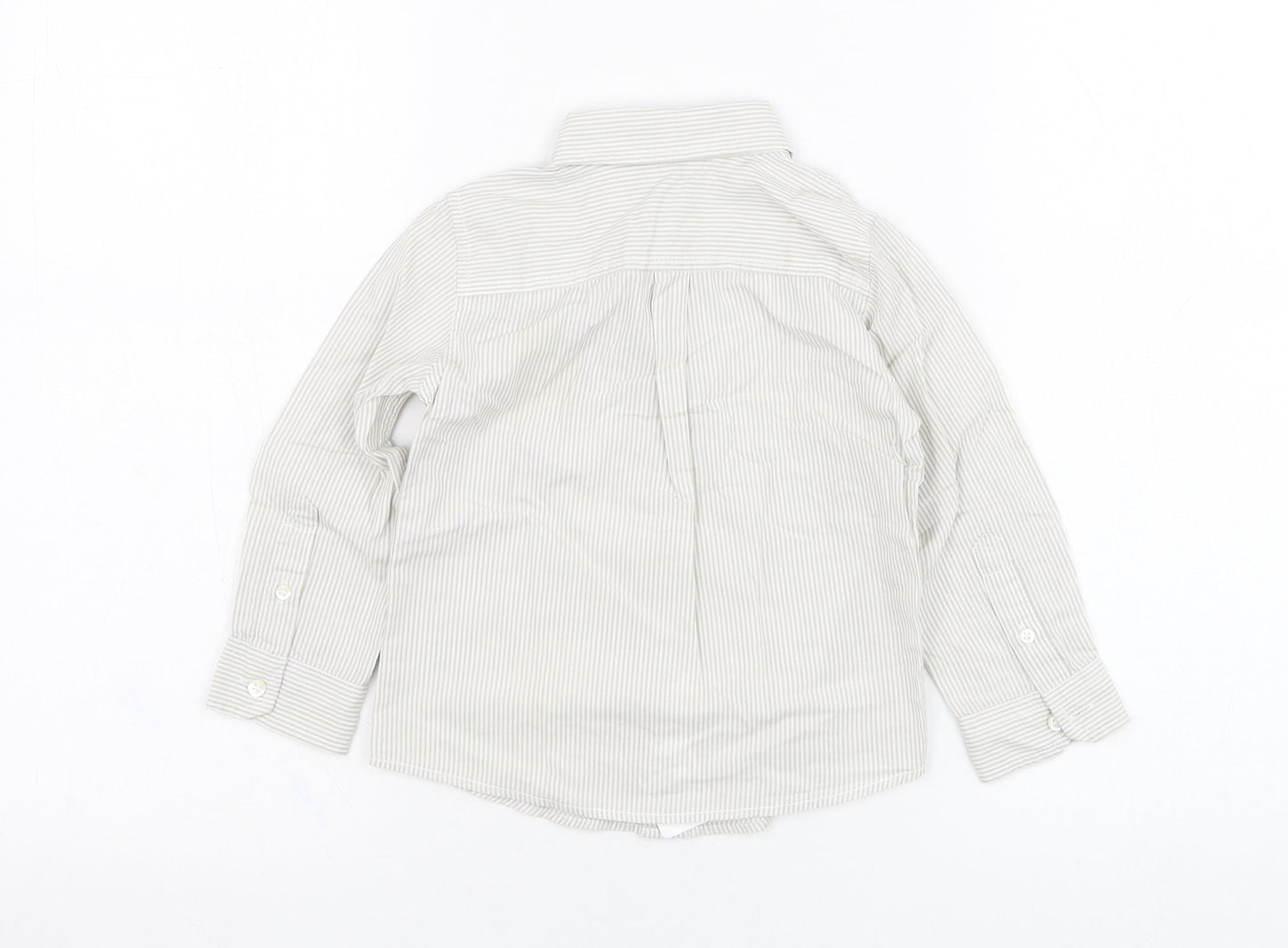 United Colors of Benetton Boys Ivory Striped Cotton Basic Button-Up Size 18-24 Months Collared Button