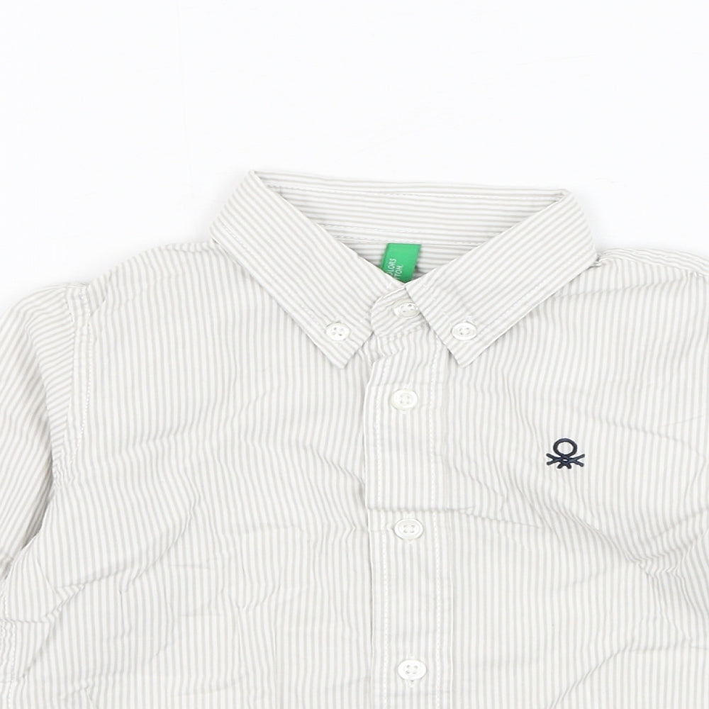 United Colors of Benetton Boys Ivory Striped Cotton Basic Button-Up Size 18-24 Months Collared Button