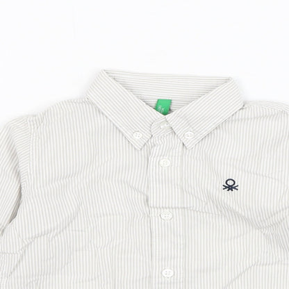 United Colors of Benetton Boys Ivory Striped Cotton Basic Button-Up Size 18-24 Months Collared Button