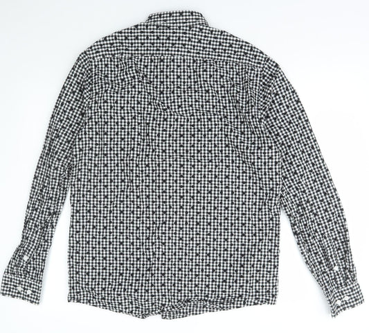 H&M Mens Black Check Cotton  Button-Up Size M Collared Button