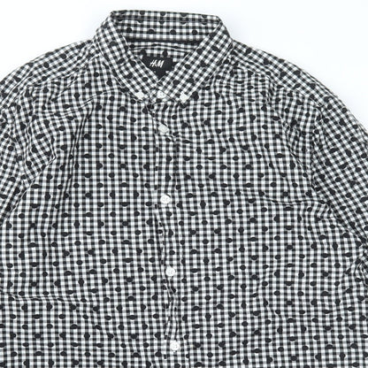 H&M Mens Black Check Cotton  Button-Up Size M Collared Button