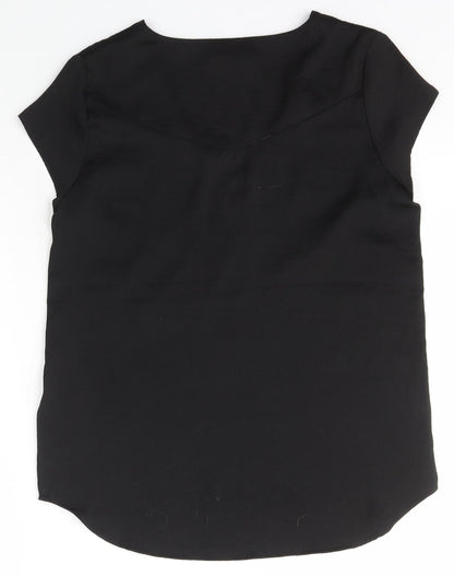 H&M Womens Black  Polyester Basic T-Shirt Size 34 V-Neck
