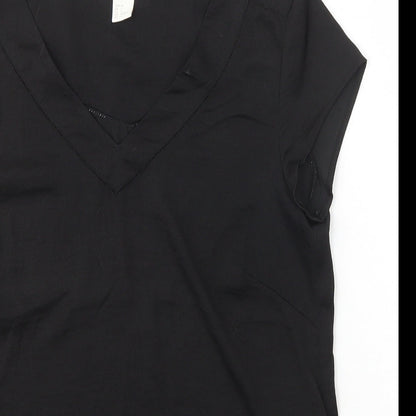 H&M Womens Black  Polyester Basic T-Shirt Size 34 V-Neck
