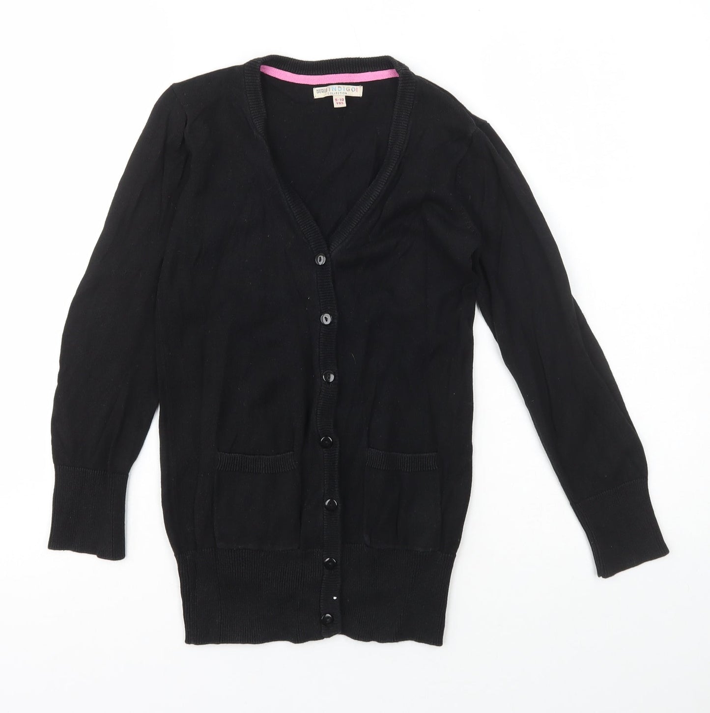 Indigo Girls Black V-Neck  Cotton Cardigan Jumper Size 9-10 Years  Button - Marks and Spencer